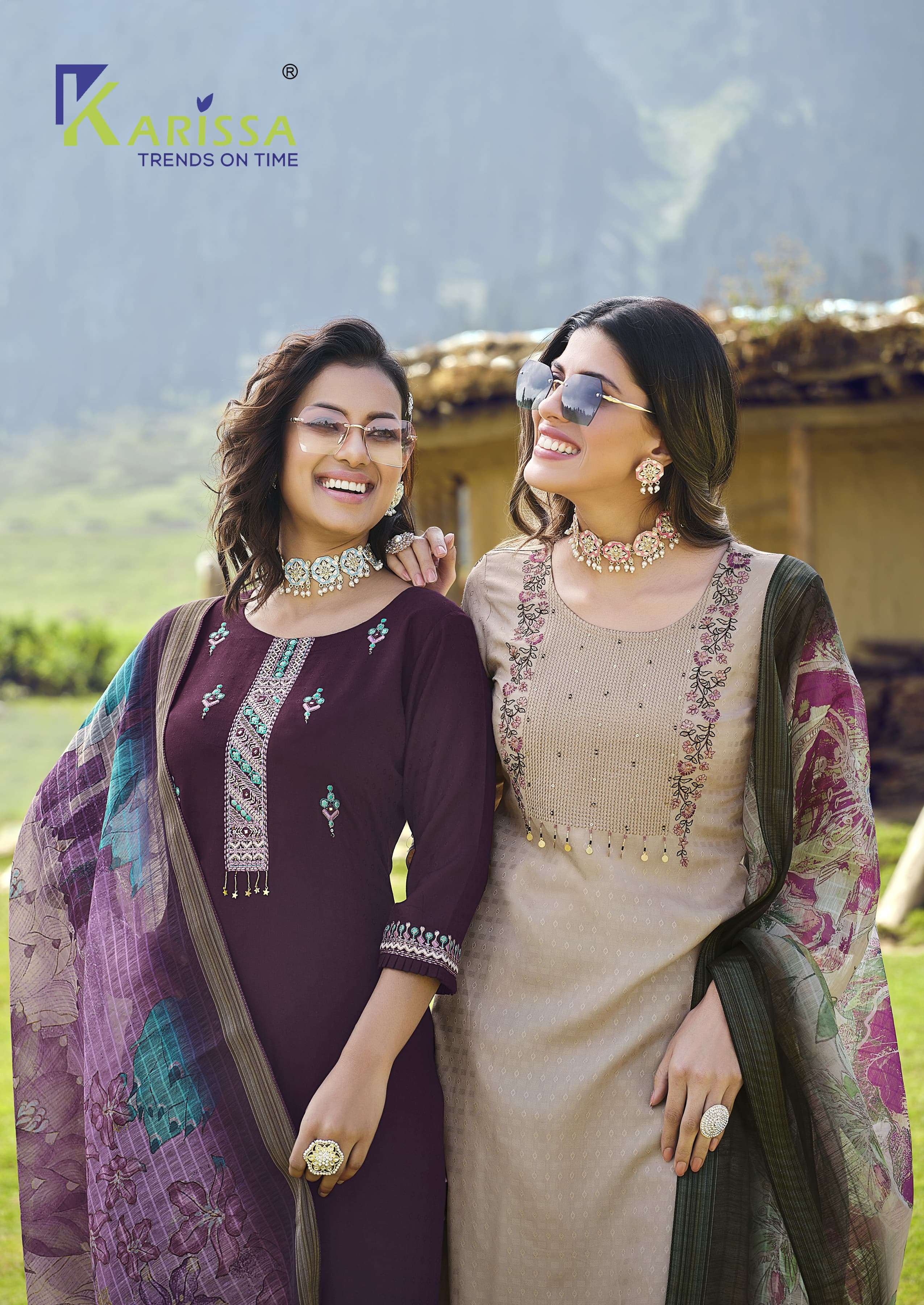 HAZEL LIVA TAG VISCOSE  THREAD HANDWORK KURTI WITH RAYON SLUB LYCRA PANT AND DIGITAL JACQUARD DUPATTA BY KARISSA BRAND POSTER2